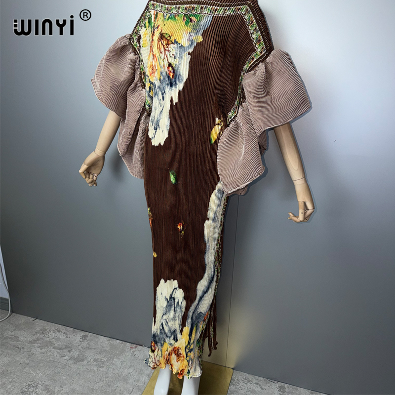 Robe plissée élastique WINYI, style rétro, robe de plage, kaftan musulman pour femme, abaya Dubaï, robe de soirée longue et luxueuse.