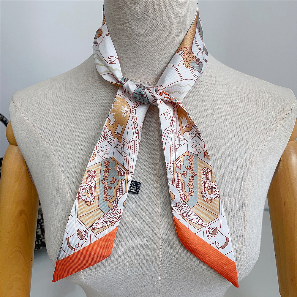 5 * 90 cm Nouvelle Mode Française Foulard en Soie Sergée pour Femme, Ruban Décoratif pour Sac, Petit Foulard en Soie, Vente en Gros