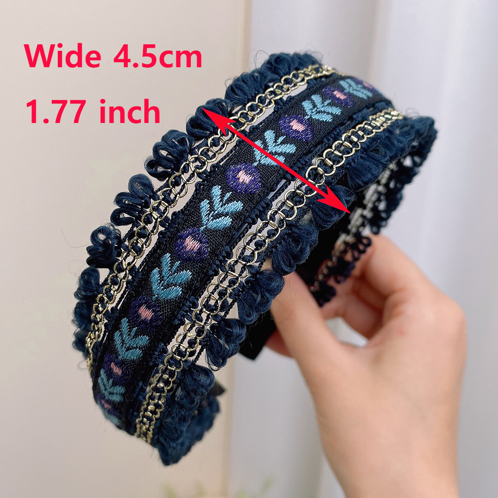 Serre-têtes vintage pour femmes, style bohème ethnique, broderies florales, bandeaux pour filles, serre-tête large, bandeau, accessoires pour cheveux.