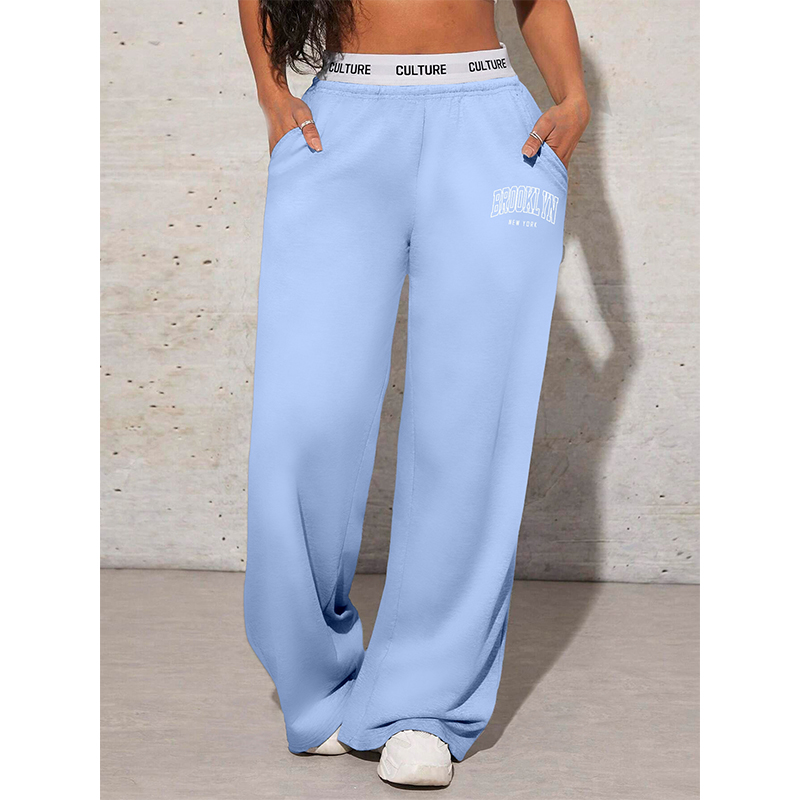 Pantalon large pour femmes, coupe décontractée, imprimé de lettres, pantalon de survêtement tendance, pantalon de style "drag".