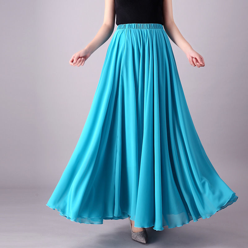 Jupe longue en mousseline de soie pour femme, élégante, vintage, printemps, été, bureau, dame, tout-assressenti, mode, taille haute, mince, jupes mi-longues décontractées