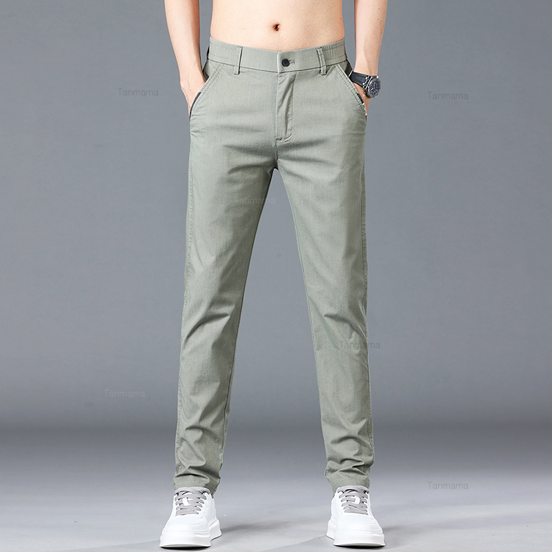 Pantalon décontracté en coton pour hommes, mince et doux, élastique, mode coréenne, fjBlack, vert, printemps, été