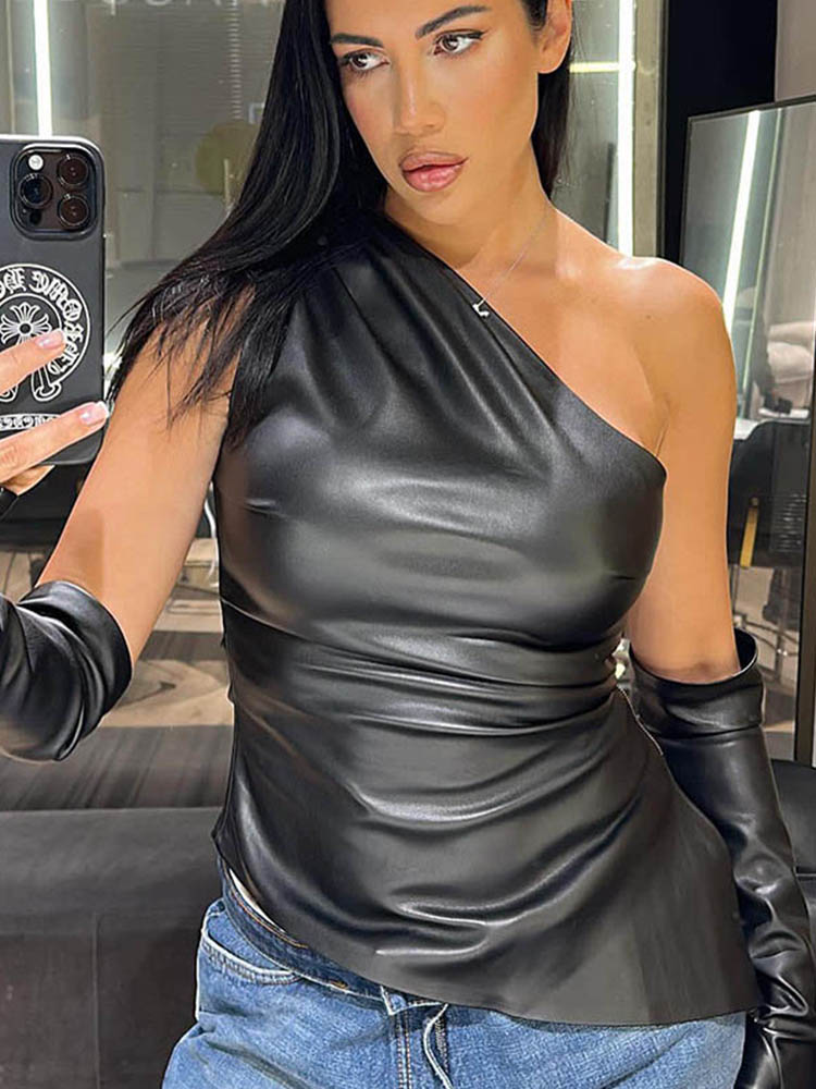 Hauts sexy pour femmes, gilet en cuir à manches, gilet à ourlet irrégulier, vêtements pour femmes