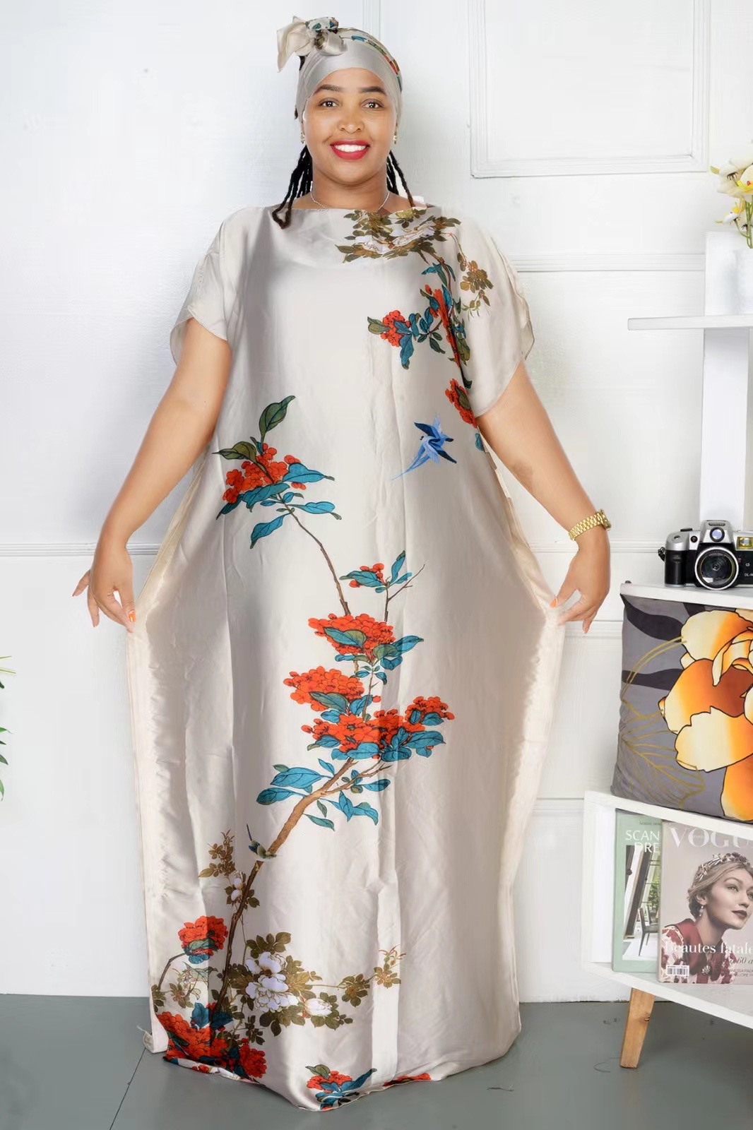 Abaya longue avec écharpe pour femmes, robe imprimée africaine, style bohème, Dubaï, Ramadan adt, caftan, été