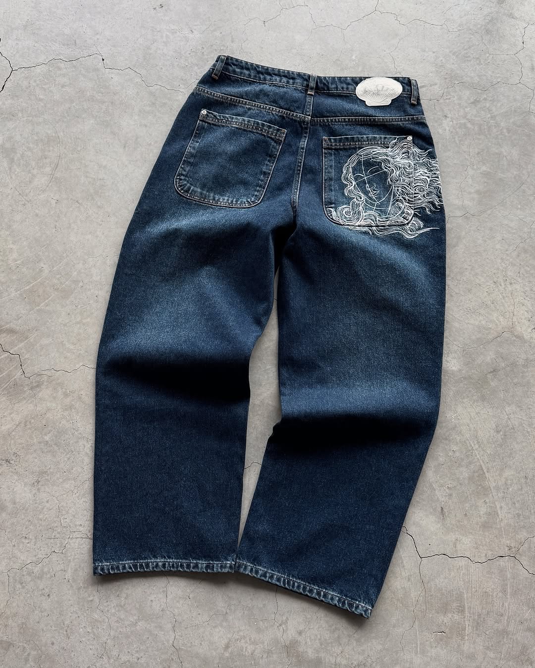 Jean homme femme visage broderie mince droit Denim coton extensible décontracté Streetwear Style Vintage usage quotidien plusieurs tailles