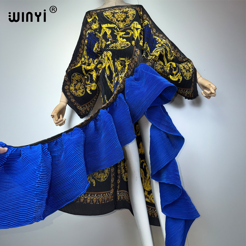 Robe plissée slim pour femme WINYI, manches bouffantes, robe de plage, kaftan musulman, abaya, robe de soirée longue de luxe Dubaï