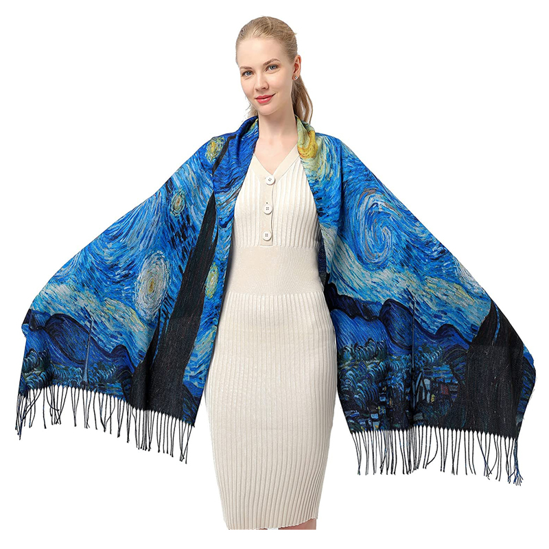 Van Gogh – écharpe de nuit étoilée pour femme, châle de luxe imprimé d'art fin, couvertures chaudes d'hiver, glands longs à la mode