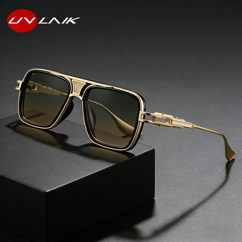 Lunettes de soleil carrées de luxe à double pont, monture intégrale en plastique et métal, verres PC UV400 non polarisés, pour hommes, style décontracté et tendance