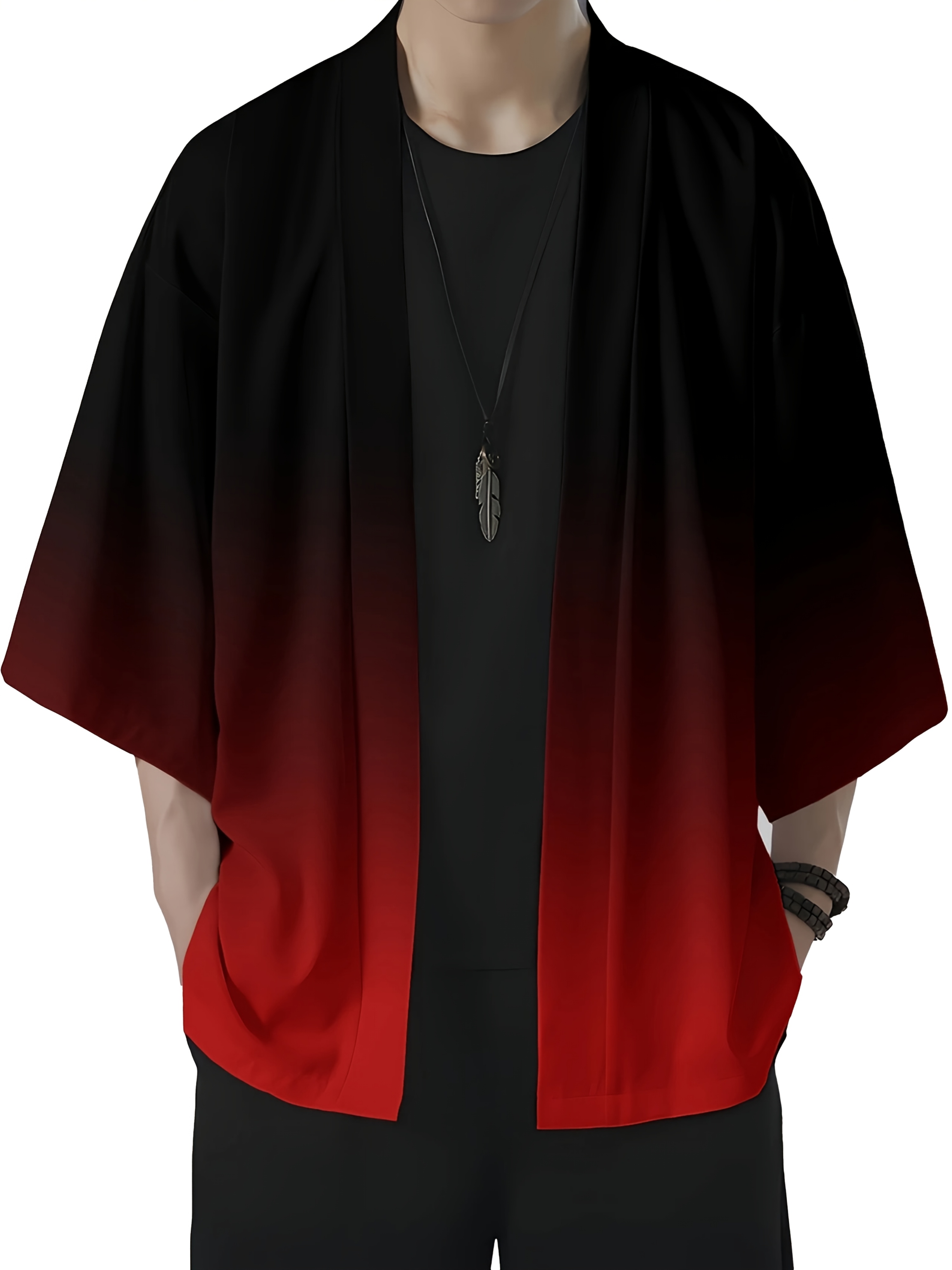 Kimono décontracté pour homme à imprimé dégradé, coupe ample, style streetwear, ouvert sur le devant, léger en polyester, idéal pour l'été et la plage