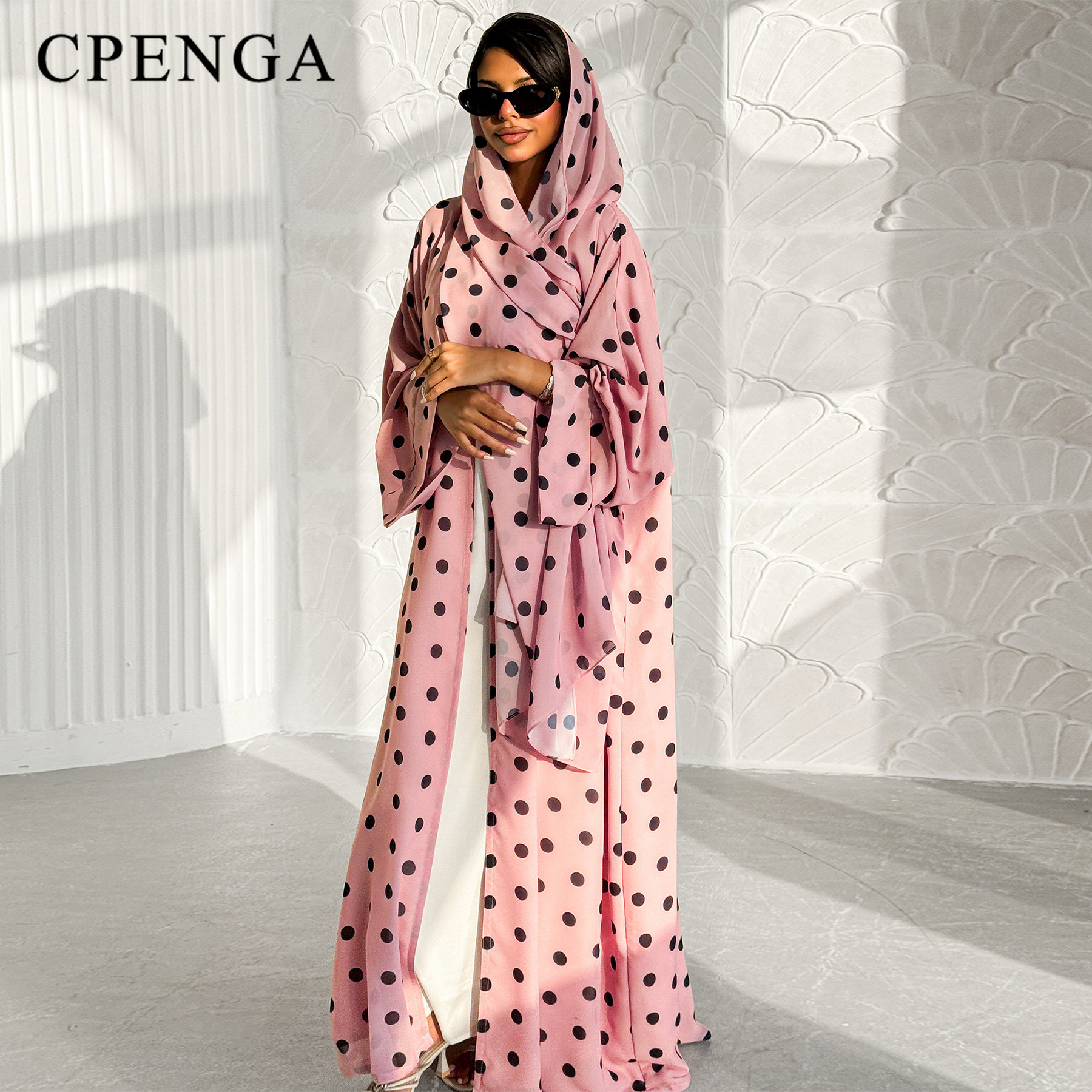Ensemble deux pièces élégant à pois pour femme, tenue musulmane, robe Abaya Hijab de Dubaï, vêtement de fête islamique, Kaftan modeste de Turquie