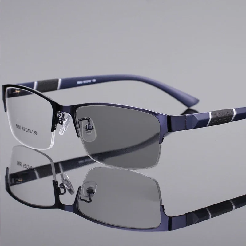 Lunettes de myopie photochromiques pour hommes, demi-monture d'affaires vintage, lunettes de vue moins, extérieur, document proxy, lunettes de soleil 0-1.0 à-4.0