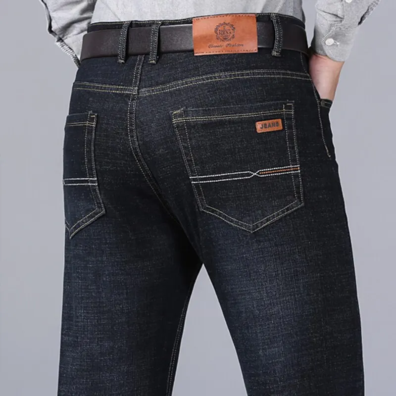 Jean droit pour hommes, pantalon Slim, extensible, confortable, doux, en Denim, pour affaires, vêtements de marque, nouvelle collection 2025