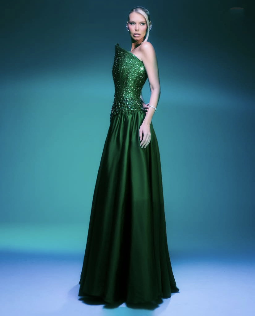 Robes de soirée vert émeraude sur mesure, robes de bal perlées coupe trapèze, longues robes de invitée de mariage arabe, design de col spécial