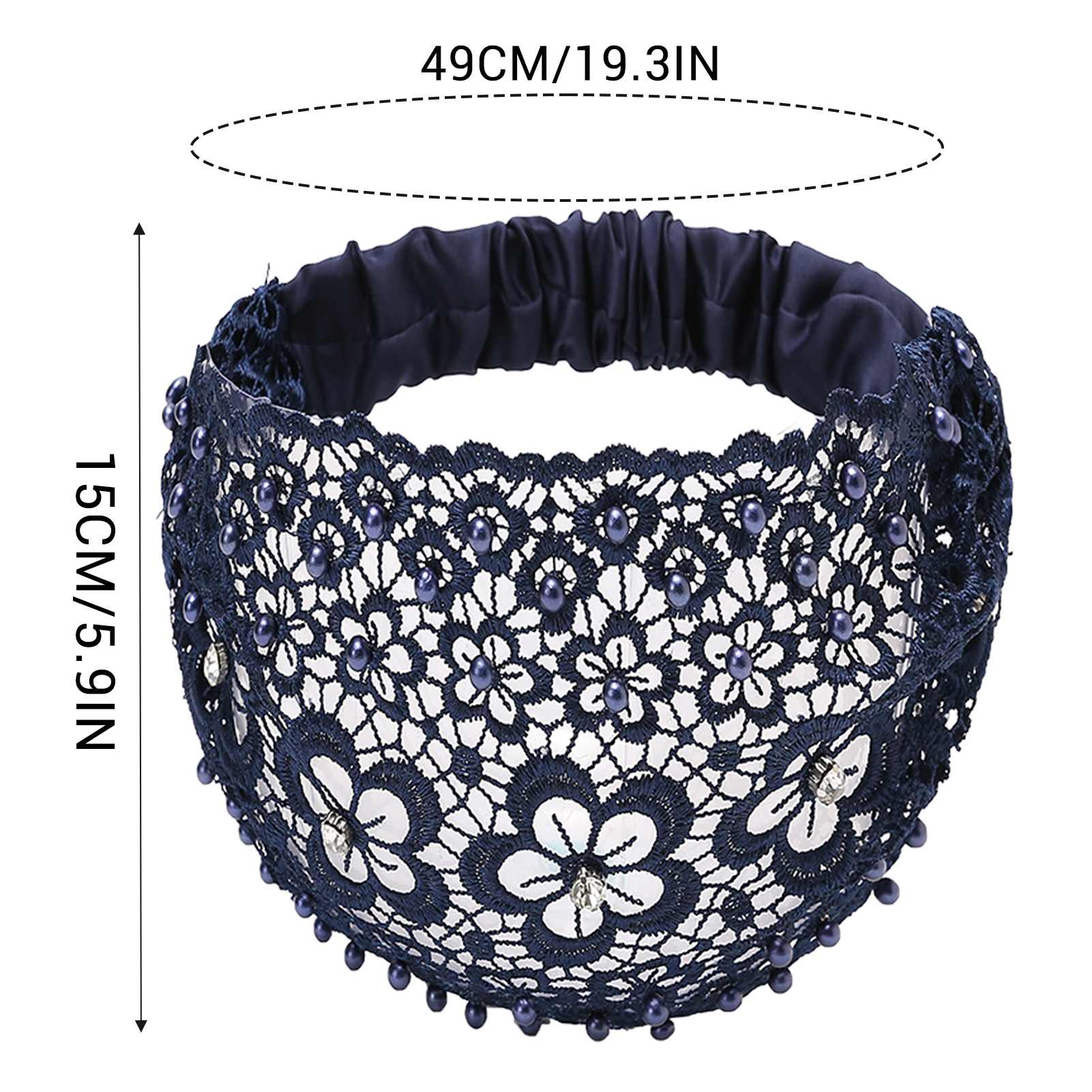 Serre-tête large ajouré pour femme, avec crochet, dentelle, perles, style bohème, élastique, motif floral découpé, accessoire de coiffure vintage