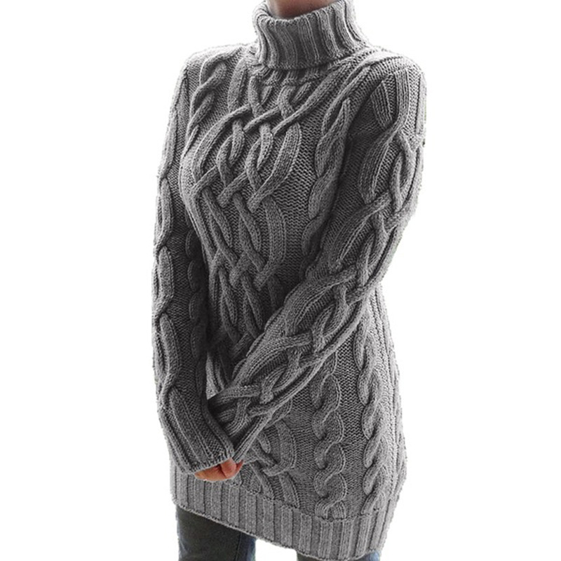 Automne hiver épaissir pull robes pour femmes col roulé à manches longues tricoté rétro chandails dames pulls pull