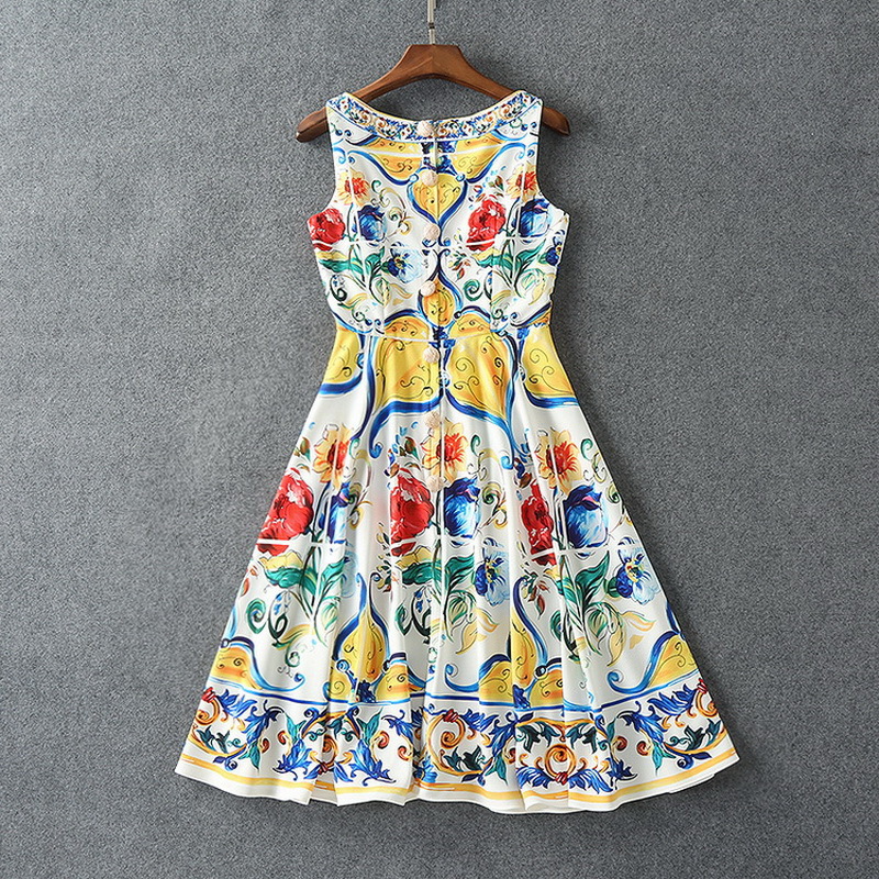 Robe mi-longue de luxe pour femmes, imprimé Floral multicolore, pour les vacances à la plage, élégante, sans manches, ligne a, 2025