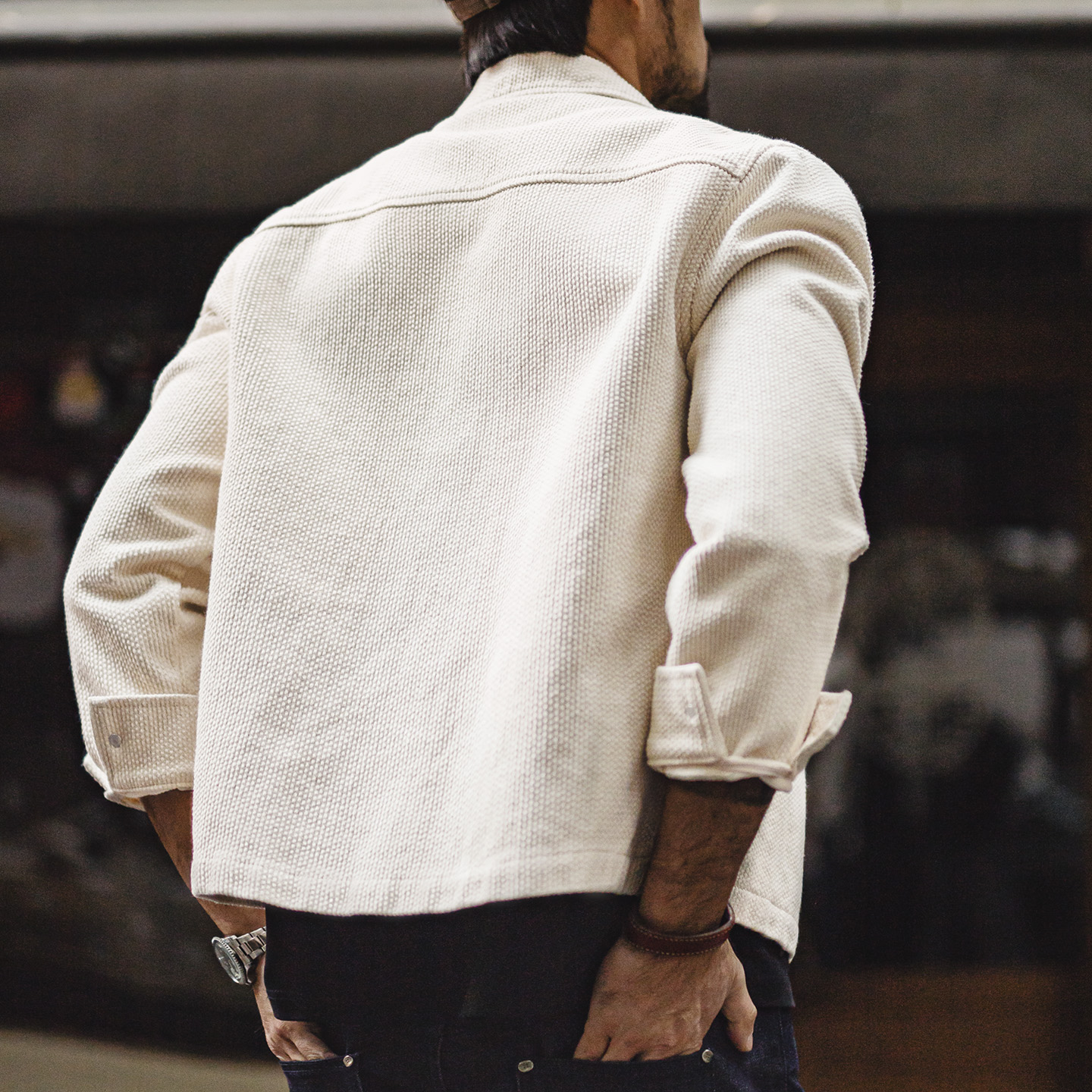 Veste vintage blanche pour homme Maden, en coton lourd, col rabattu, fermeture éclair, veste courte, toile, coupe ajustée, printemps, automne