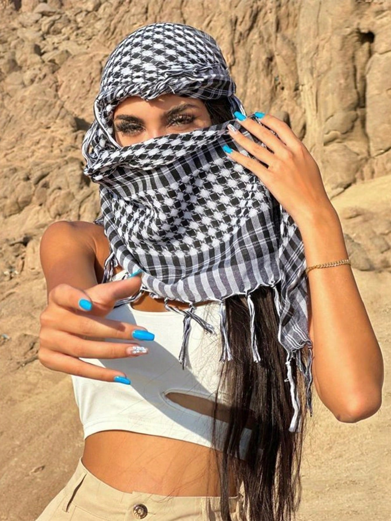 Foulard carré du désert, Protection solaire arabe, coupe-vent, unisexe, châle à pampilles, accessoires Abaya, voile Hijab pour femmes, à la mode
