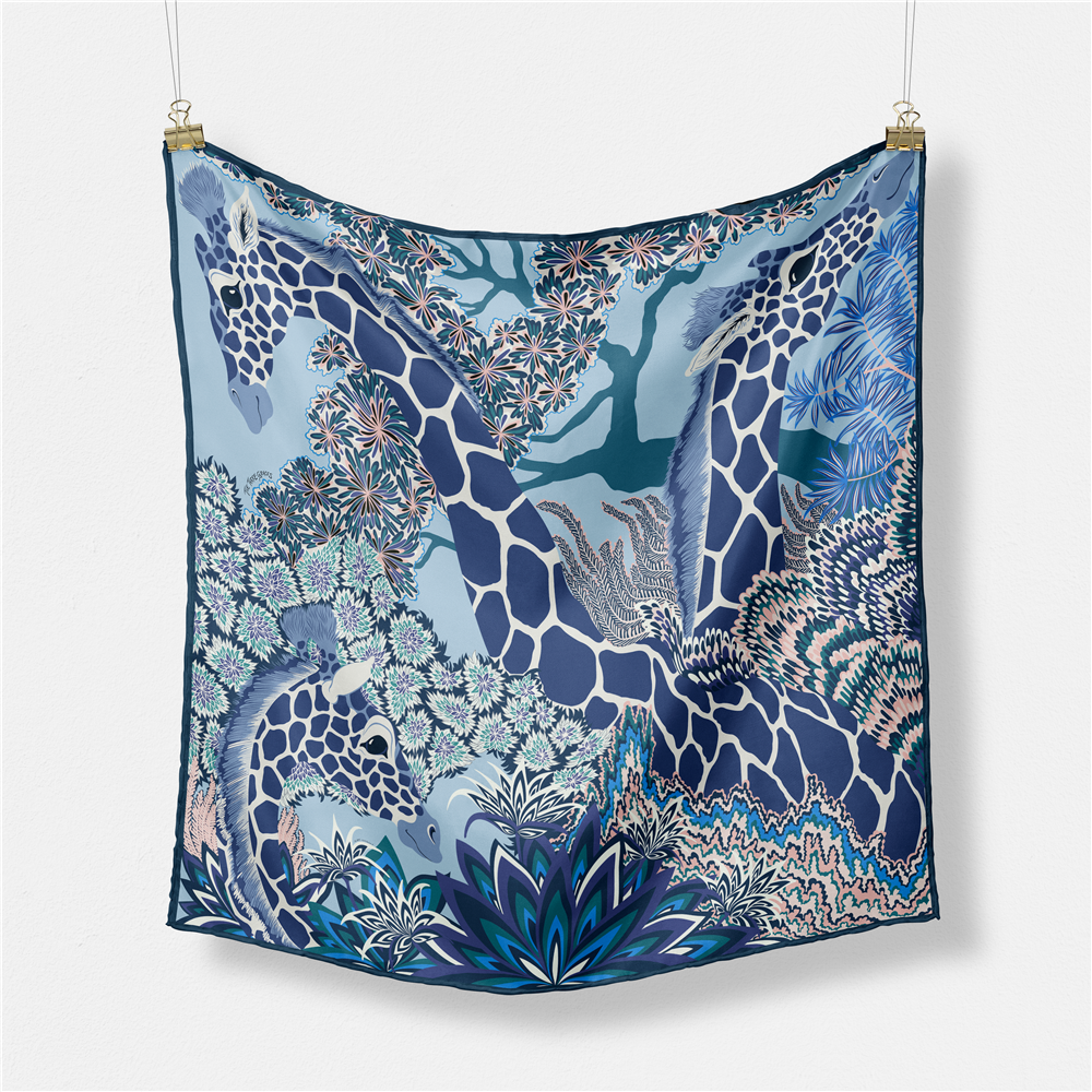 Foulard Carré de Marque de Luxe pour Femme, Nouveau Design, Girafe, 100% Twill, Bandana, Sauna, Hijab, Sous la raq, 53cm