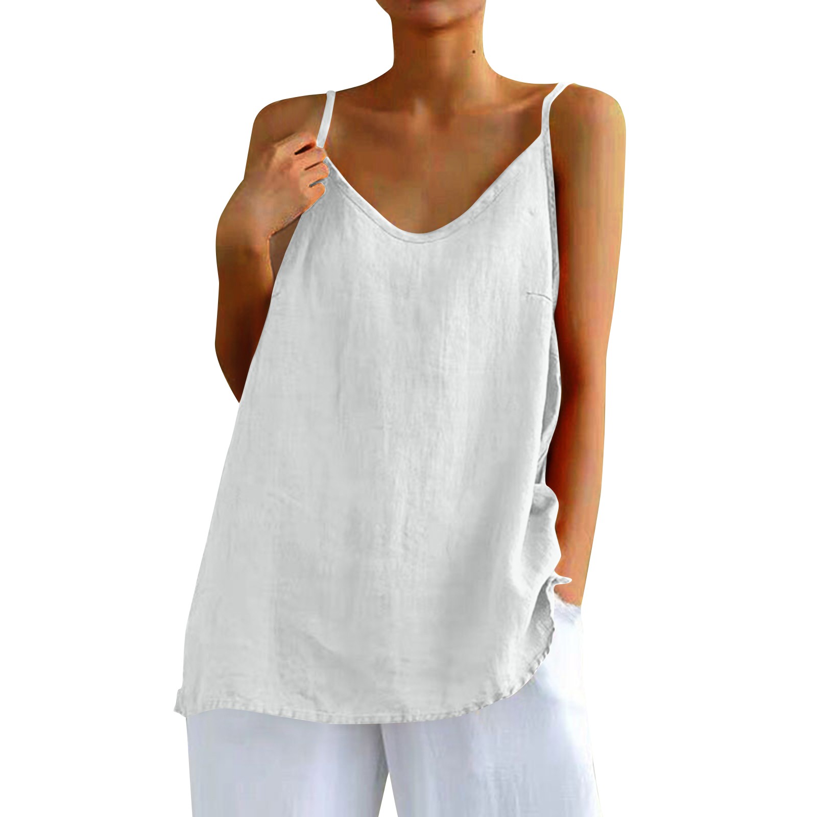 Camisole en coton et lin pour femme, haut astronomique polyvalent, chemisier monochrome, camisoles classiques, médicaments sexy, été
