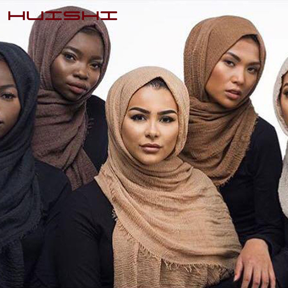 HUISHI écharpe femmes musulmanes bulle coton solide Islam musulman foulard châles et enveloppes femme Foulard froissé nuage Hijab