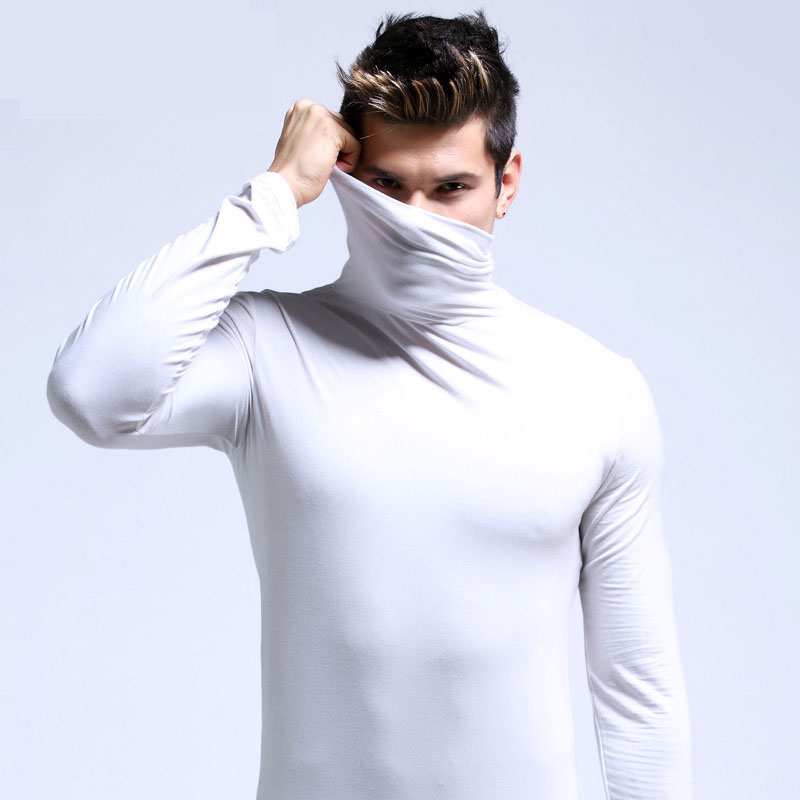 Chemises originales pour hommes T-Shirt automne/hiver vêtements intérieurs à la mode pour hommes chemise à col roulé coupe ajustée chemise à manches longues noire unie