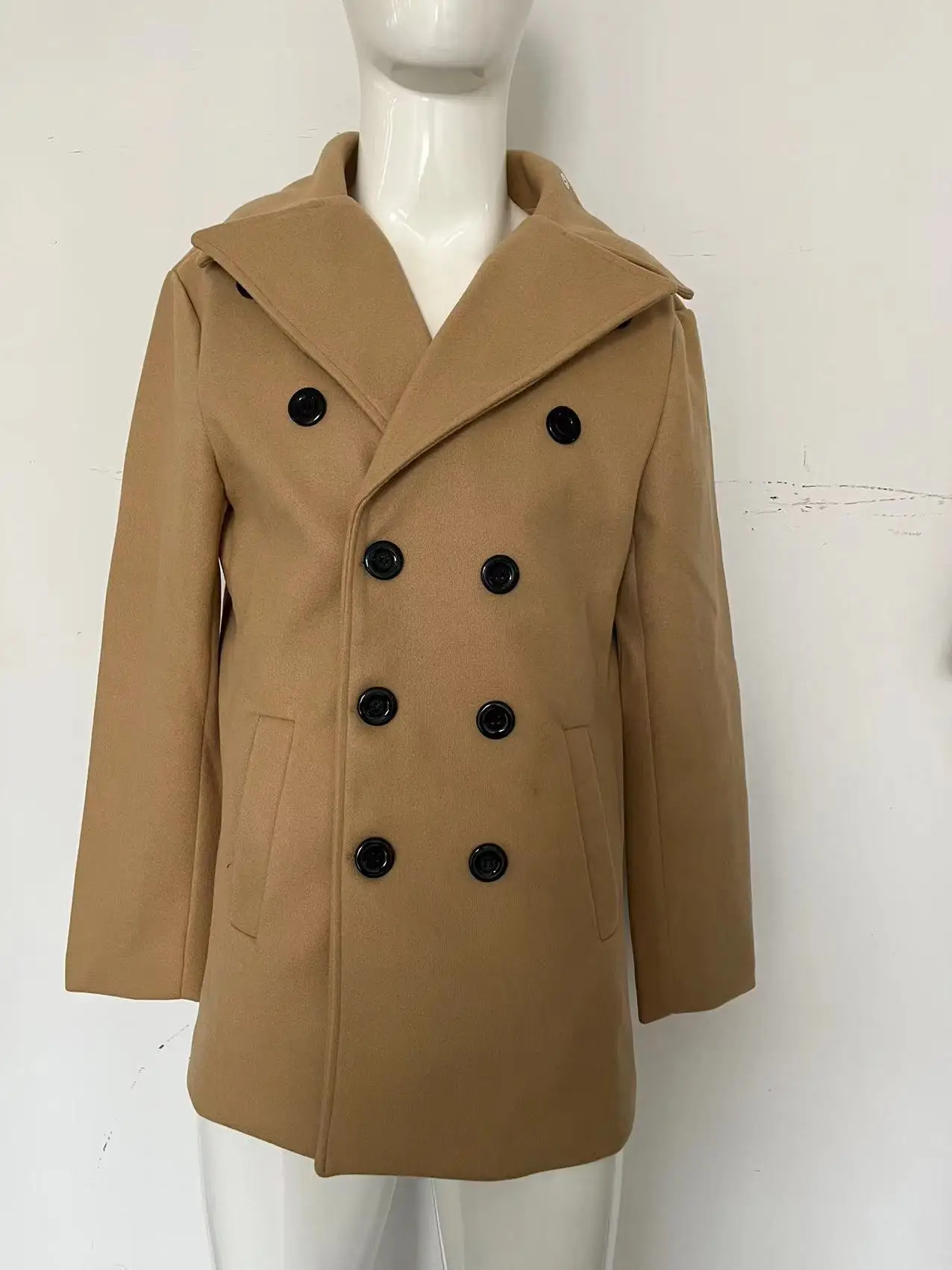 Manteau Peacoat en Tweed à manches longues pour homme, pardessus longs de couleur unie, grande taille, mode automne et hiver, nouvelle collection