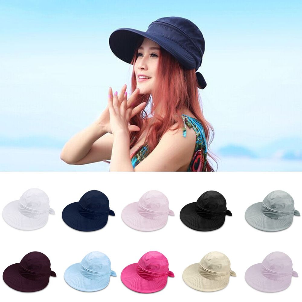 Casquette d'air 2 en 1 pour femmes, réglable, respirante, avec nœud papillon, grande visière, détachable, couleur unie, Anti-UV, casquette de plage
