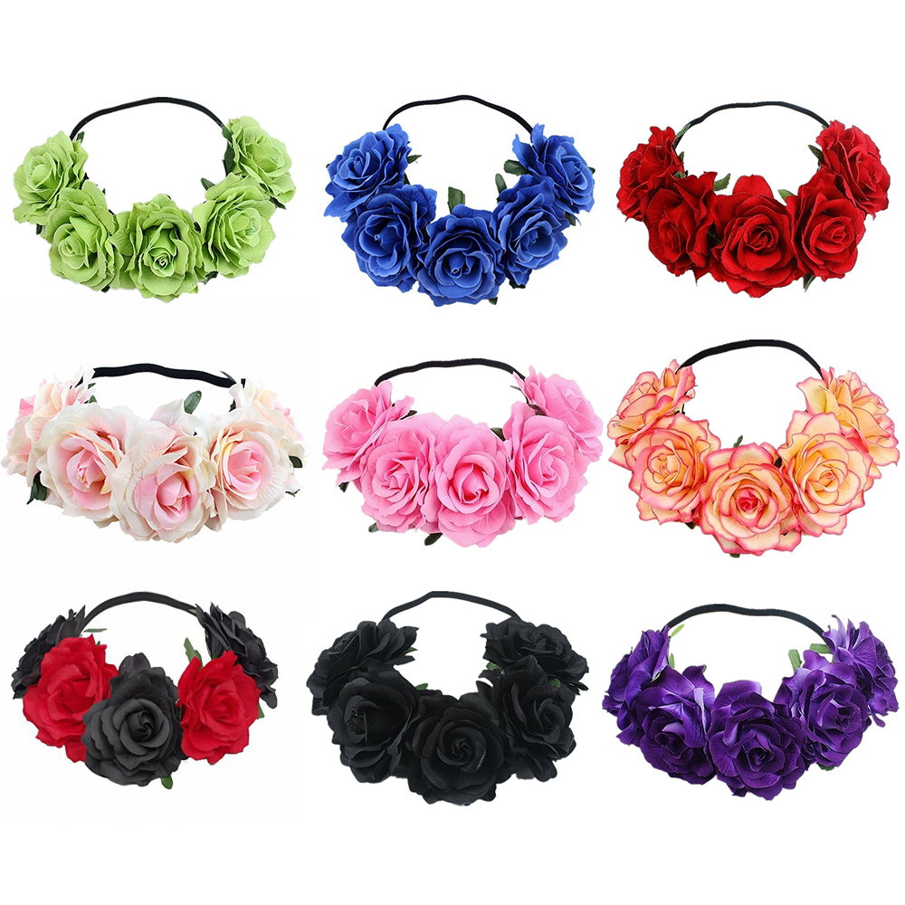Serre-tête bohème en fleurs artificielles pour femme, bandeau élastique floral pour mariage, festival, fête, accessoires capillaires floraux