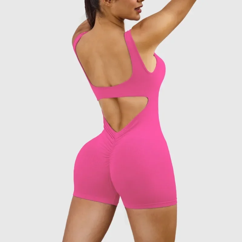 Combinaison de sport courte sans manches pour femmes, vêtements de Yoga, dos nu, Sexy, entraînement, cyclisme, combinaison une pièce, body de loisirs en plein air