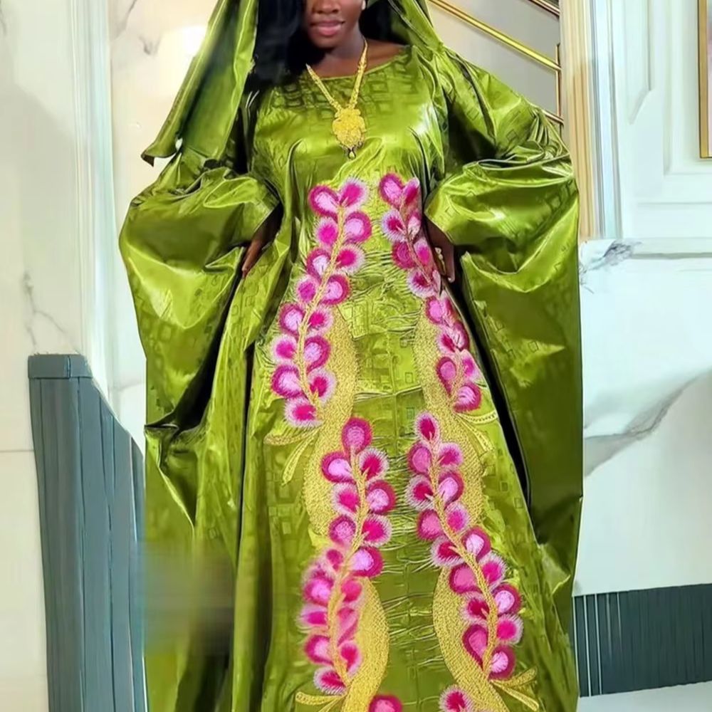 Robes longues de soirée africaines grande taille pour femmes 2026 – Nouvelle robe de luxe brodée Bazin élégante pour mariage musulman turc