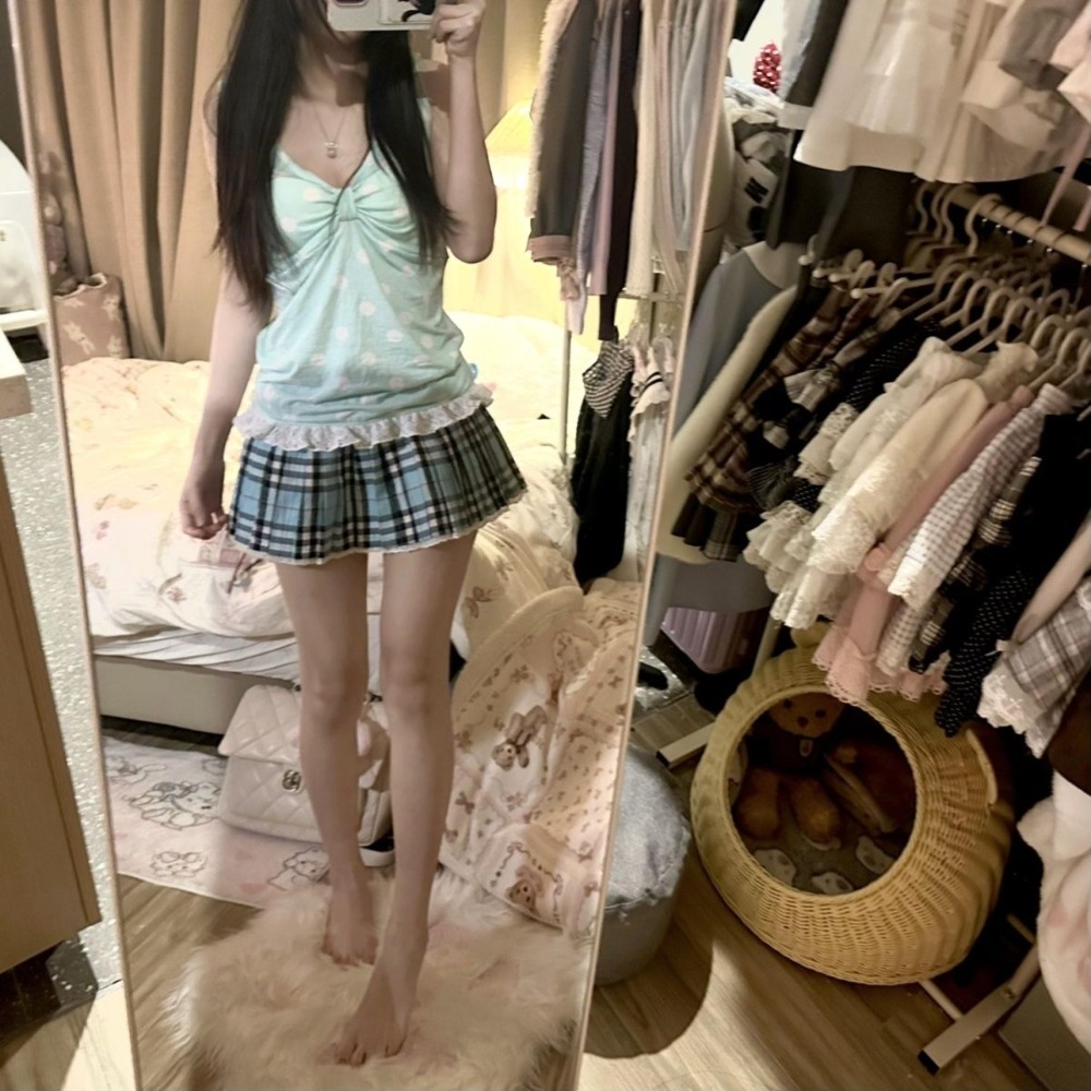 T-shirts Kawaii, Vêtements Femme, Débardeur Japonais, Gilet Doux, Hauts sans manches vintage à pois pour femme, Camisoles d'été tendance, Débardeurs slim à volants