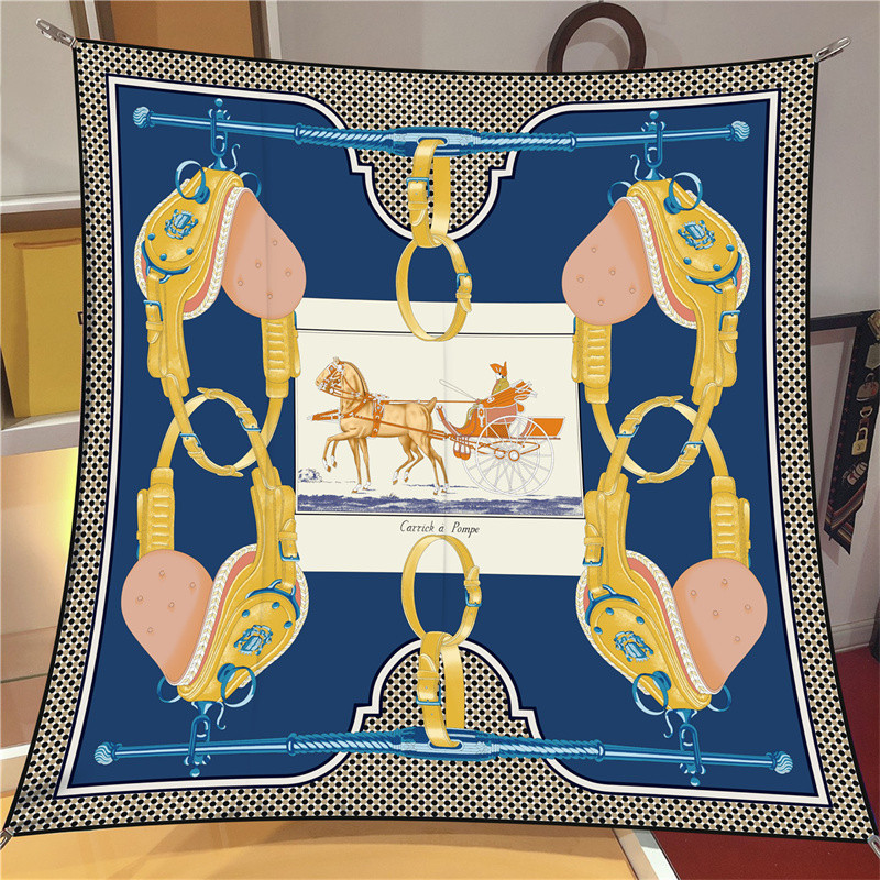 90CM Caddle cheval sergé Foulard en soie châle marque de mode foulards carrés femmes Hijab luxe Bandana Foulard foulard foulard