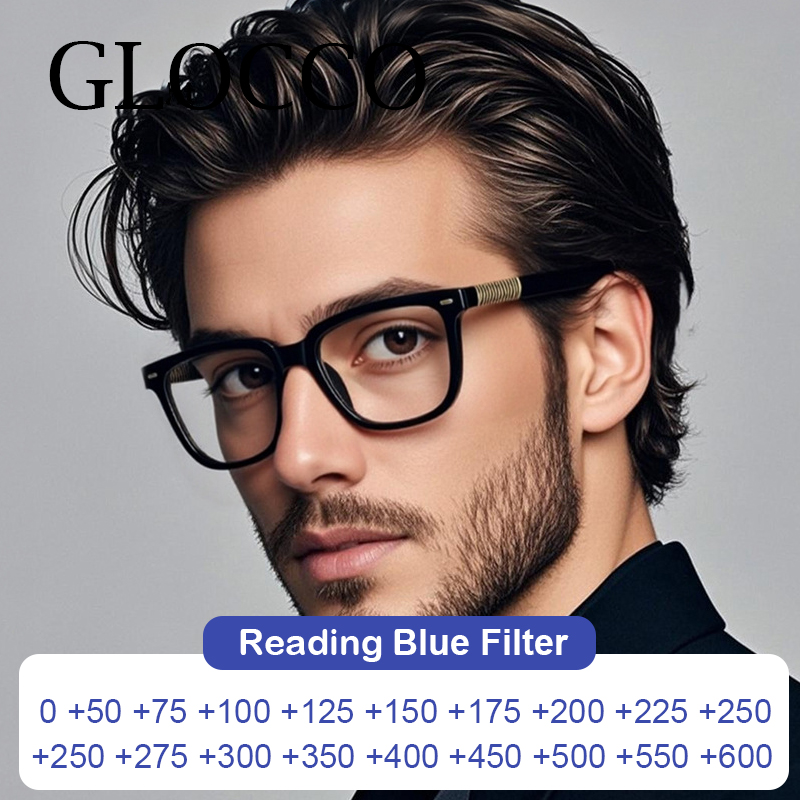 Lunettes de lecture carrées noires pour hommes, marque de styliste, Anti lumière bleue, montures transparentes, sur Prescription, à la mode, 2025