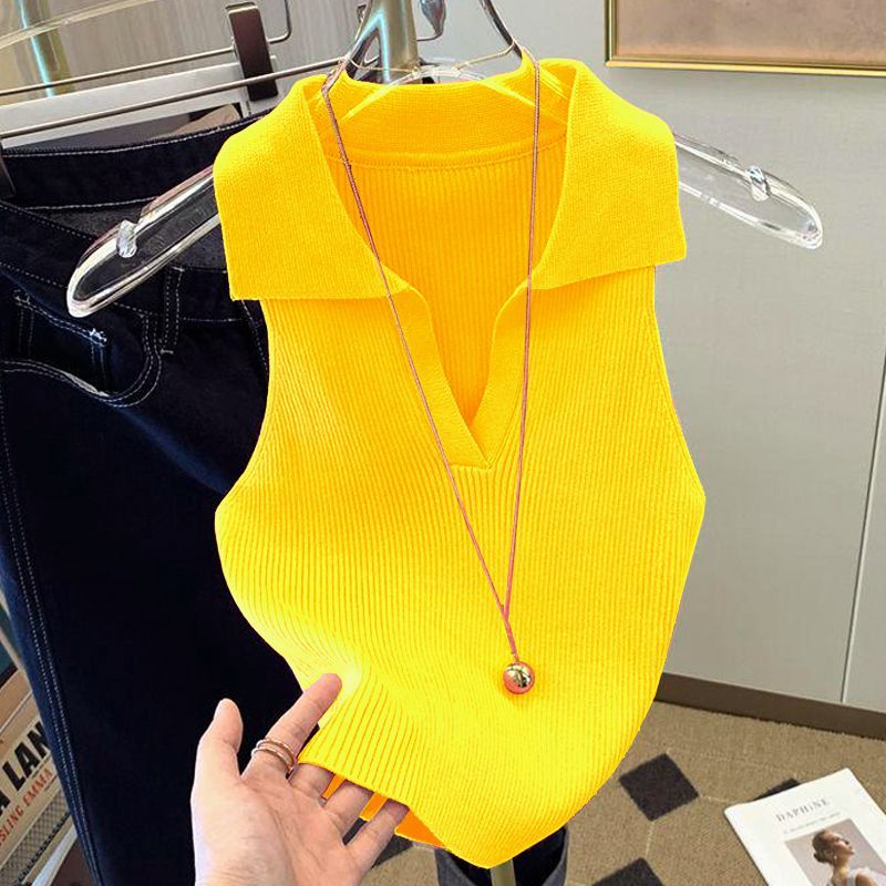 Chemise en soie glacée pour femmes, vêtements d'été, gilet tricoté, nouveau Style de mode, revers Slim, sans manches, débardeur pour femmes, 2022