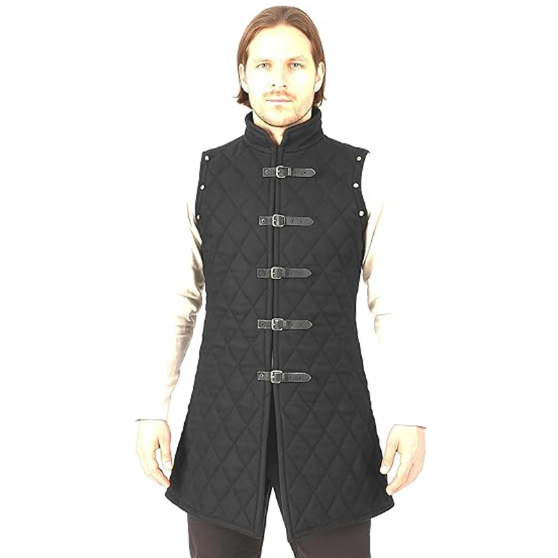 Gambeson Costume Aketon Armure Gilet en Coton Manteau Médiéval Viking Sans Manches Tenue LARP Veste de Chevalier avec Boucles pour Hommes Adultes