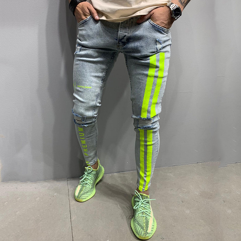 2025 hommes jean slim mode petite jambe crayon pantalon printemps haute rue décontracté élastique pantalon imprimé polyvalent jean mâle