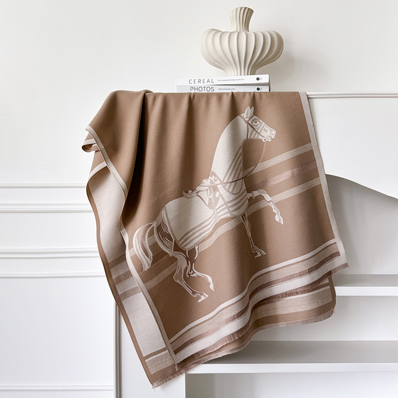 Écharpe de luxe en cachemire pour femme, Design de marque, couverture Pashmina chaude, foulards de cheval, châle épais, Bufanda, hiver