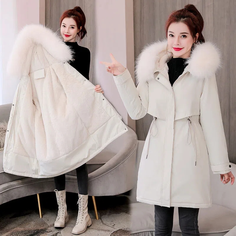 Veste d'hiver femmes Parka 2022 nouveau col de fourrure manteau Long doublure en laine veste à capuche épais chaud vêtements de neige rembourré Parka vêtements M-6XL