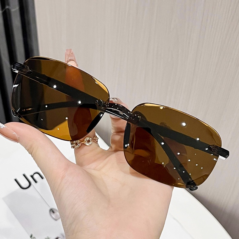 Lunettes de soleil carrées sans monture de luxe pour hommes, ultralégères, pour la conduite, protection UV400, classiques, pour l'extérieur