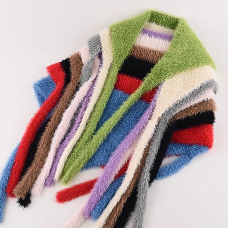 Écharpe triangulaire en Faux vison pour femme, bandeau chaud et moelleux en laine tricoté, doux et mignon, Style français, automne hiver