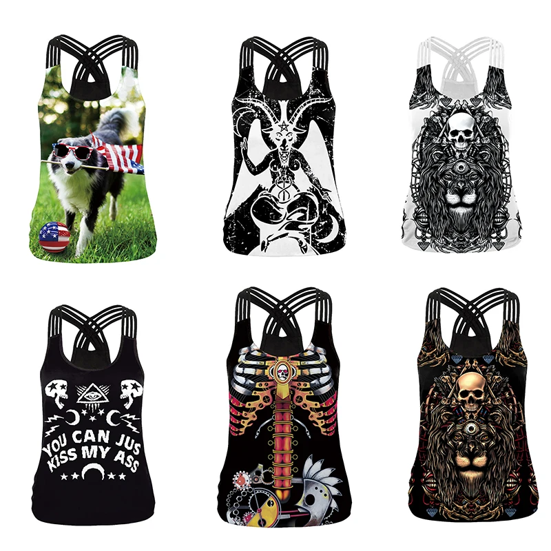 Grande taille femmes vêtements décontracté Fitness court tricoté hors haut court sans manches débardeur gymnastique entraînement chemises de sport Halloween
