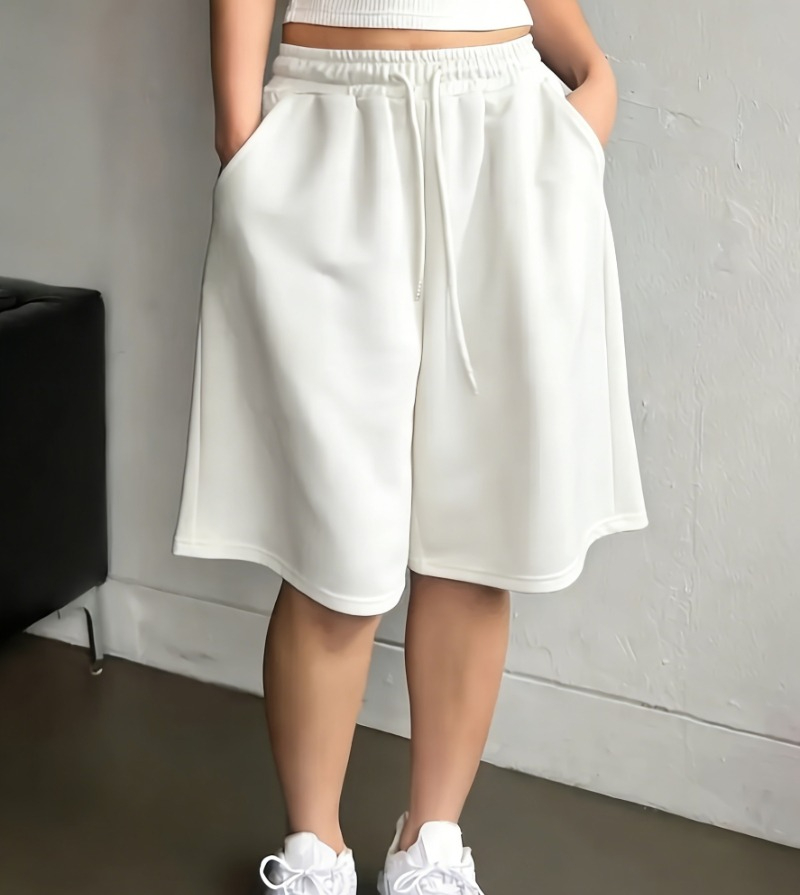 Shorts décontractés pour femmes grandes tailles, couleur unie, tissu lavable en machine avec poches à cordon