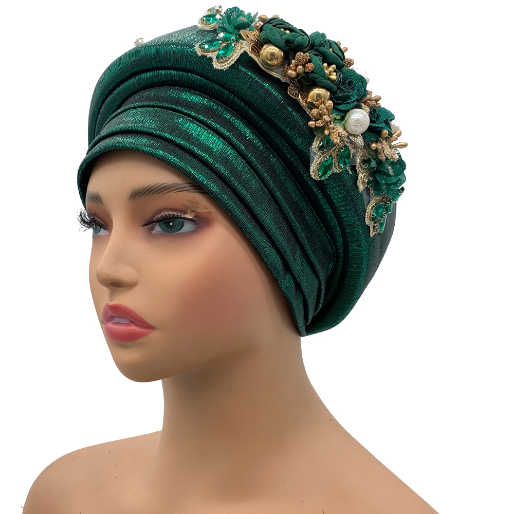 Turban Nigérian pour Mariage Traditionnel pour Femme, Cravate de Sauna Africain, Bouquet Exquis, Déjà Fait, Bonnet