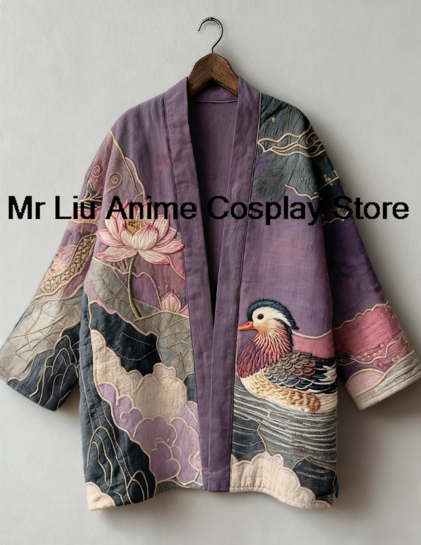 Kimono Cardigan pour Adulte, Veste Imprimée Vintage à Manches Courtes, Peignoir Yukata Haori, Chemise Décontractée Ample pour Homme, Manteau d'Extérieur