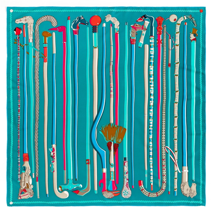 Écharpe carrée de luxe pour femme, design de sceptre, foulards en sergé, enveloppes, bandana roulé à la main, foulards bouclés, hijabs, 90cm
