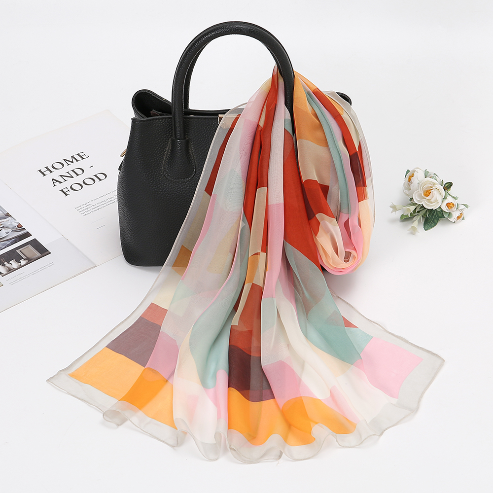 Foulard en soie à carreaux pour femmes musulmanes, imprimé, Hijab, en mousseline de soie, élégant, châle