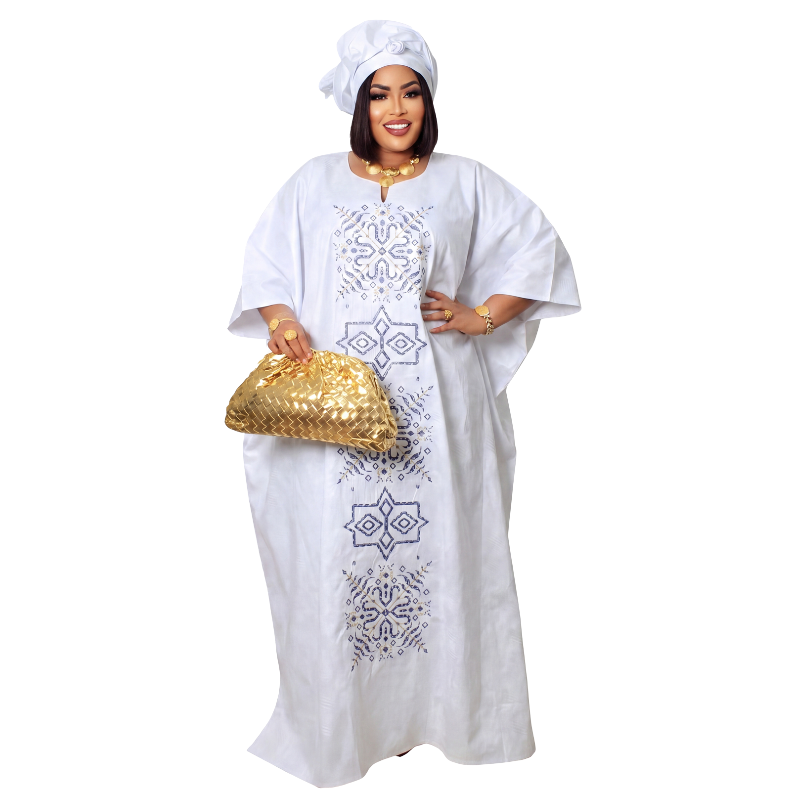 Robes africaines pour femmes grande taille, robe longue en bazin riche avec broderie et écharpe