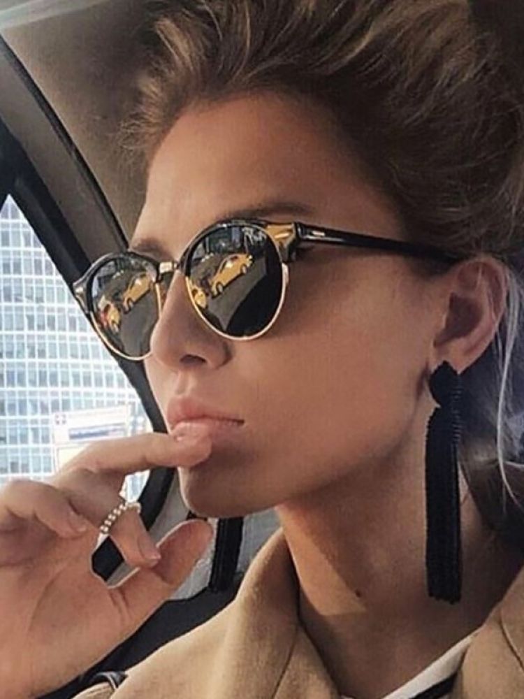 Lunettes de soleil rondes demi-cerclées tendance pour femmes, style rétro de marque populaire, pour hommes, collection été