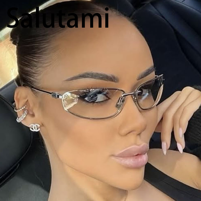 Lunettes de soleil ovales sans monture pour femme, style rétro tendance, idéales pour les voyages et les photos de rue, lunettes de soleil tendance pour homme.